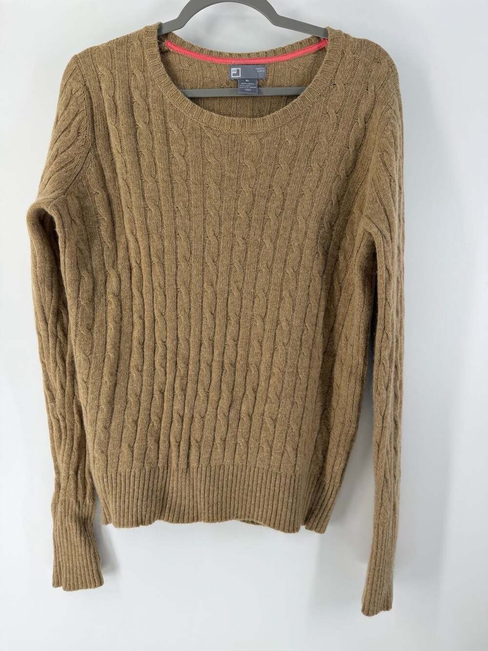 JCP Merino Wool Blend Cable Knit Scoop Neck Sweater XL Camel Tan